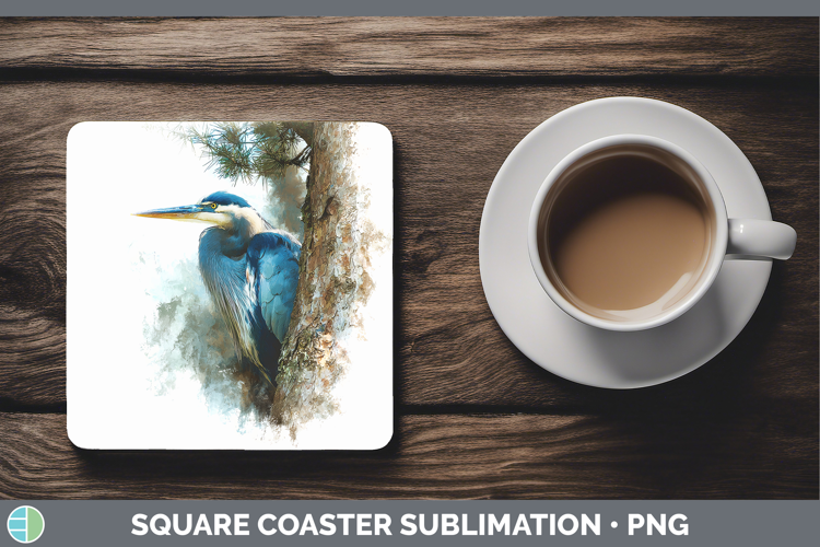 Great Blue Heron Birds Tree Peek Square Coaster Sublimation