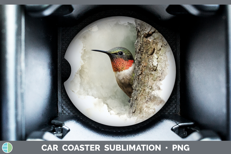 Hummingbird Birds Tree Peek Car Coaster Sublimation Design
