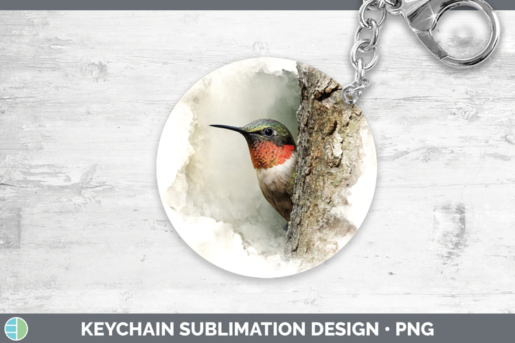 Hummingbird Birds Tree Peek Keychain Sublimation Design