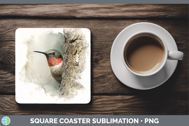 Hummingbird Birds Tree Peek Square Coaster Sublimation Desig