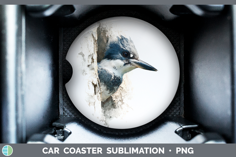 Kingfisher Birds Tree Peek Car Coaster Sublimation Design