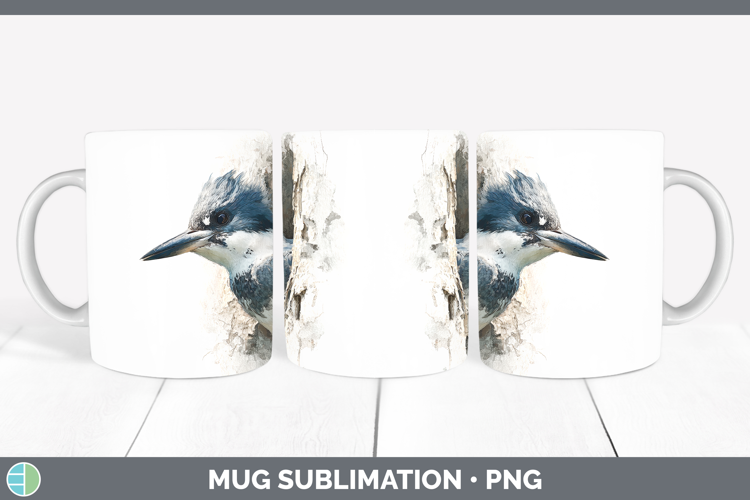 Kingfisher Birds Tree Peek Mug Wrap Sublimation Design