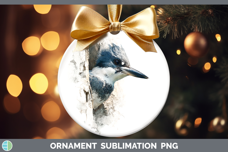 Kingfisher Birds Tree Peek Ornament Sublimation Design