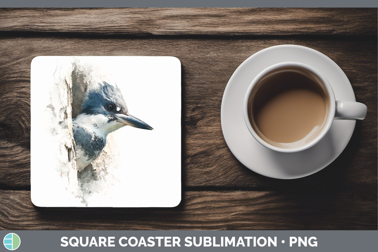 Kingfisher Birds Tree Peek Square Coaster Sublimation Design