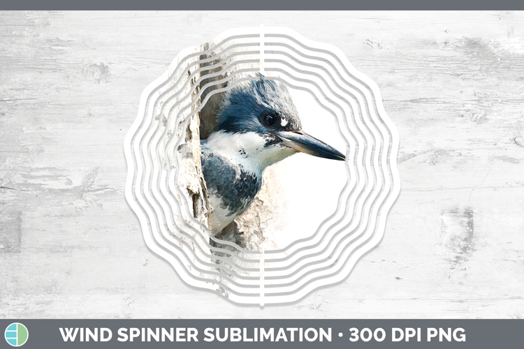 Kingfisher Birds Tree Peek Wind Spinner Sublimation Design