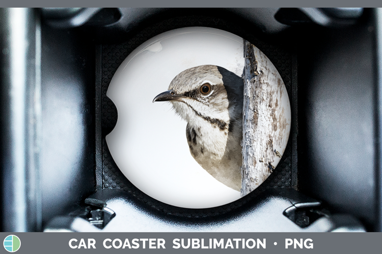 Mockingbird Birds Tree Peek Car Coaster Sublimation Design