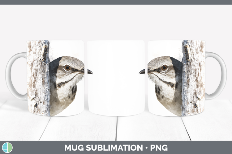 Mockingbird Birds Tree Peek Mug Wrap Sublimation Design