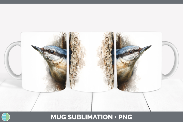 Nuthatch Birds Tree Peek Mug Wrap Sublimation Design