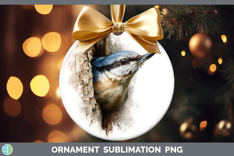Nuthatch Birds Tree Peek Ornament Sublimation Design