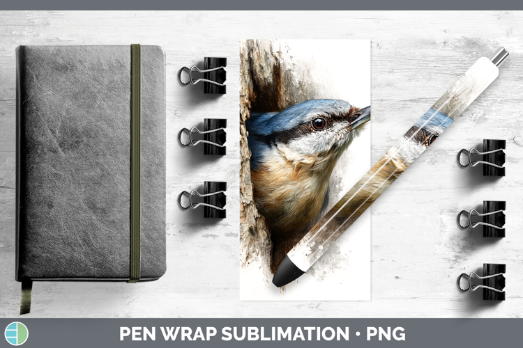 Nuthatch Birds Tree Peek Pen Wrap Sublimation Design