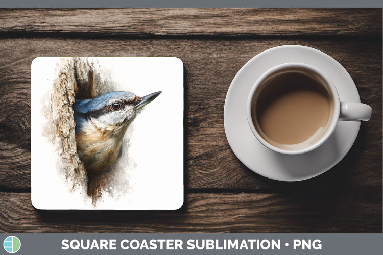 GorgeousBirds Tree Peek Square Coaster design.