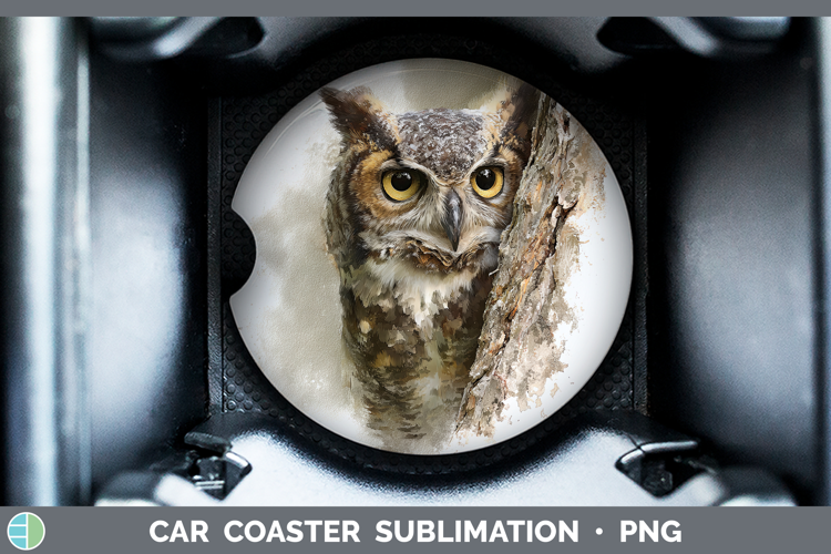 Owl Birds Tree Peek Car Coaster Sublimation Design