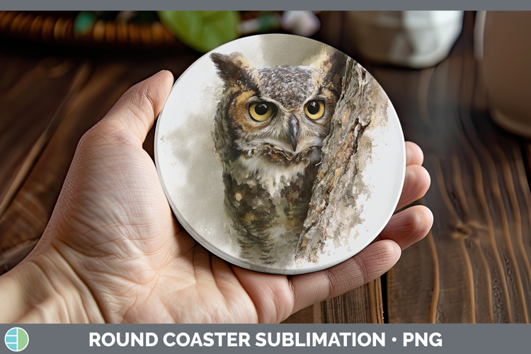 Owl Birds Tree Peek Round Coaster Sublimation Design