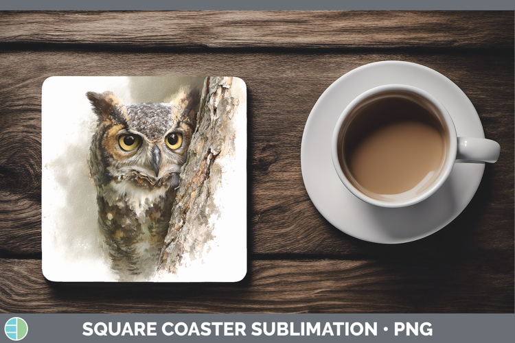 Owl Birds Tree Peek Square Coaster Sublimation Design