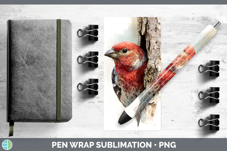 Pine Grosbeak Birds Tree Peek Pen Wrap Sublimation Design
