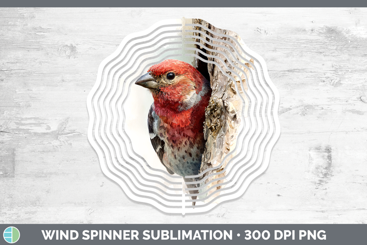 Pine Grosbeak Birds Tree Peek Wind Spinner Sublimation Desig