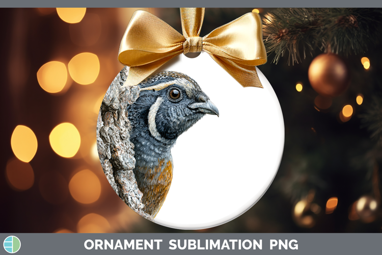 Quail Birds Tree Peek Ornament Sublimation Design