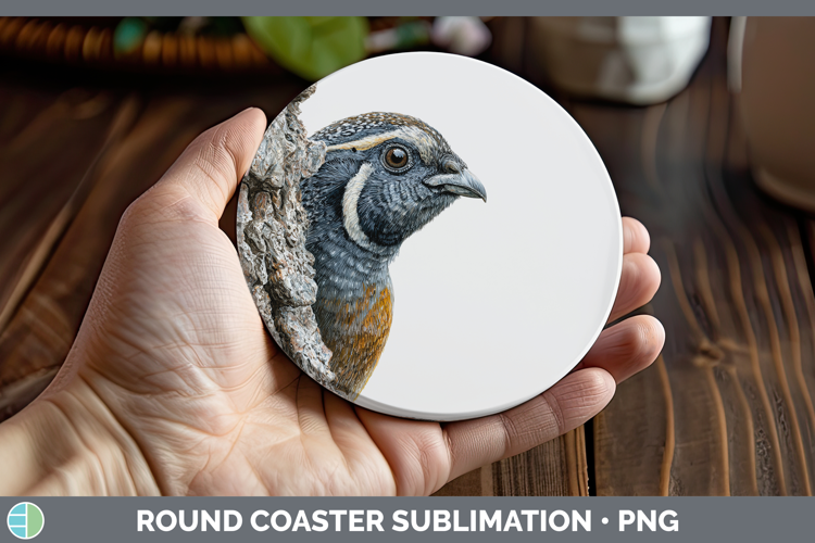 Quail Birds Tree Peek Round Coaster Sublimation Design