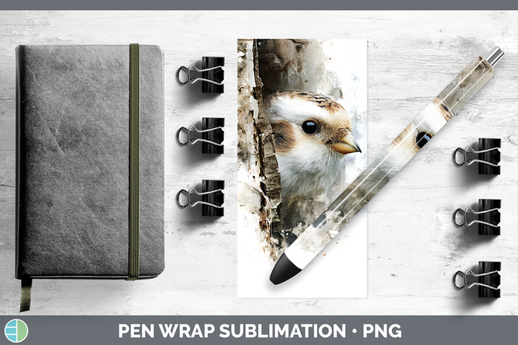 Snow Bunting Birds Tree Peek Pen Wrap Sublimation Design
