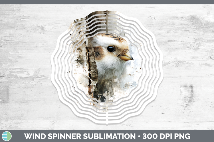 Snow Bunting Birds Tree Peek Wind Spinner Sublimation Design