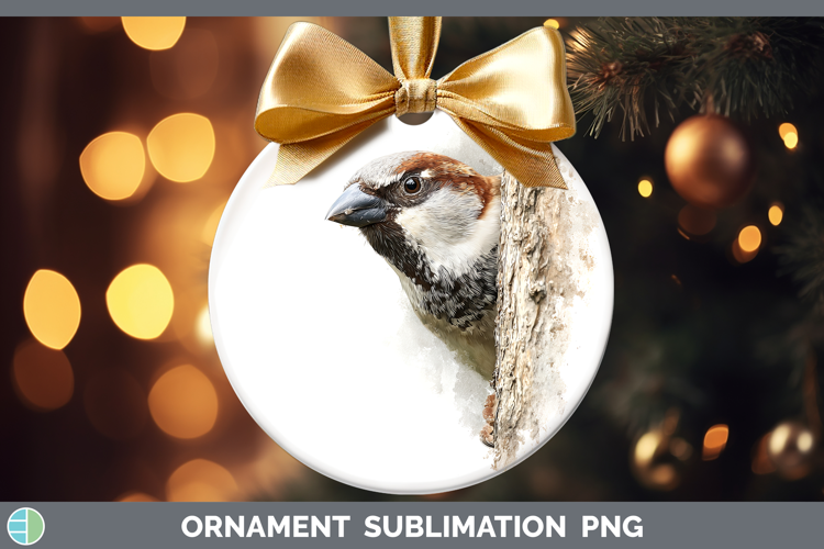 Sparrow Birds Tree Peek Ornament Sublimation Design