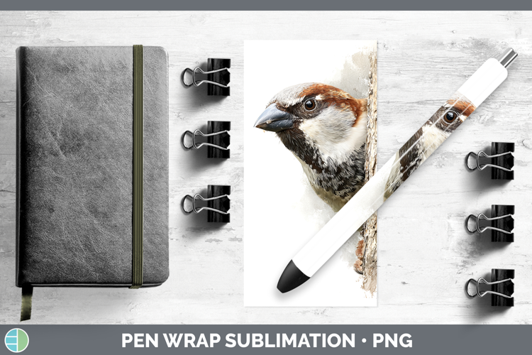 Sparrow Birds Tree Peek Pen Wrap Sublimation Design