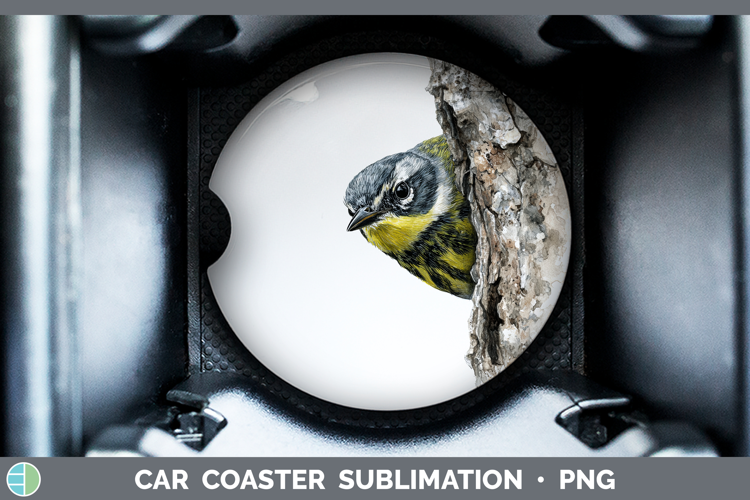 Warbler Birds Tree Peek Car Coaster Sublimation Design