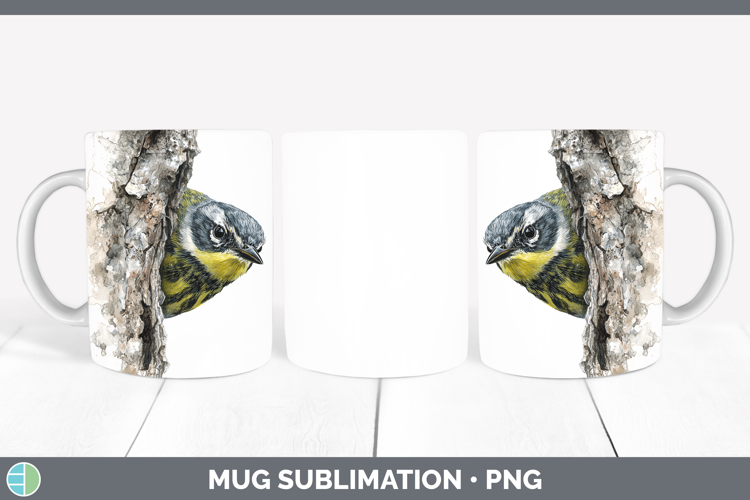 Warbler Birds Tree Peek Mug Wrap Sublimation Design