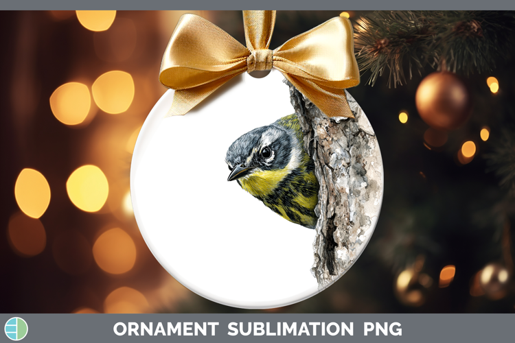 Warbler Birds Tree Peek Ornament Sublimation Design