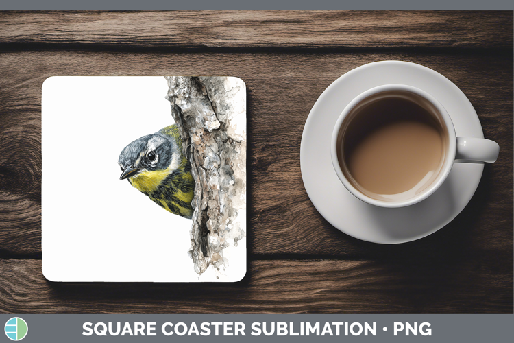 Warbler Birds Tree Peek Square Coaster Sublimation Design