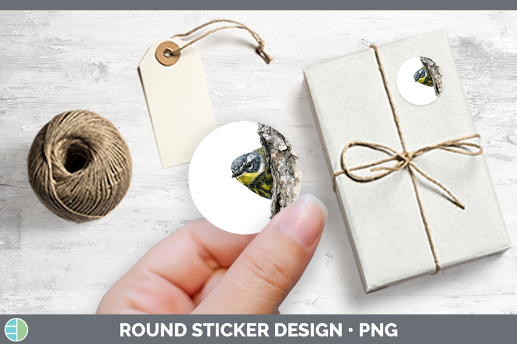 Warbler Birds Tree Peek Stickers Design