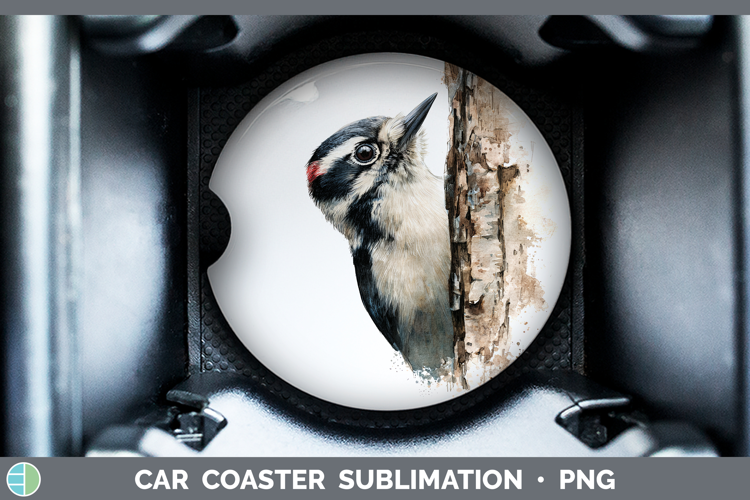 Woodpecker Birds Tree Peek Car Coaster Sublimation Design