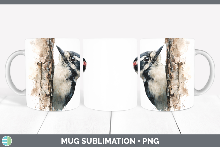 Woodpecker Birds Tree Peek Mug Wrap Sublimation Design