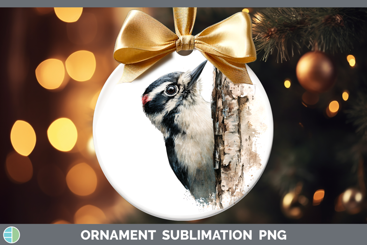 Woodpecker Birds Tree Peek Ornament Sublimation Design