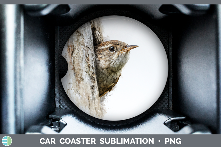 Wren Birds Tree Peek Car Coaster Sublimation Design