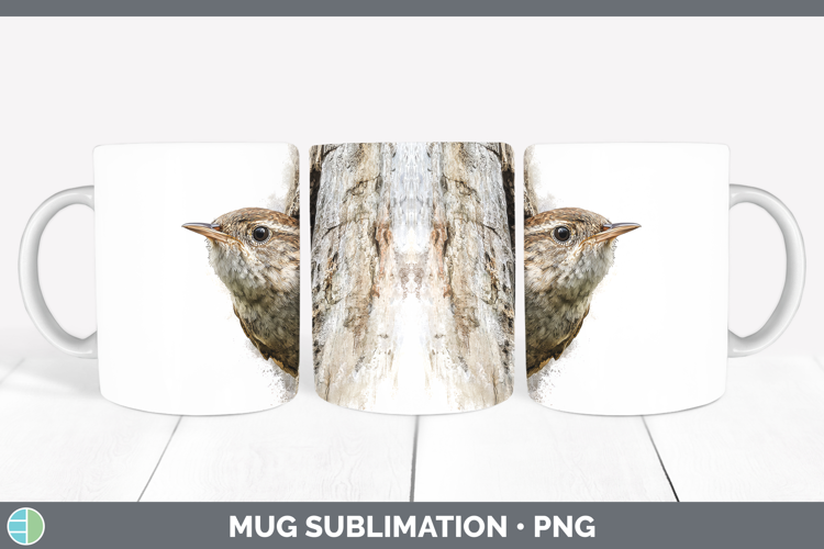Wren Birds Tree Peek Mug Wrap Sublimation Design