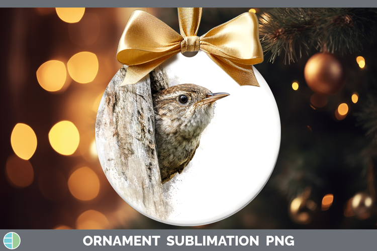 Wren Birds Tree Peek Ornament Sublimation Design