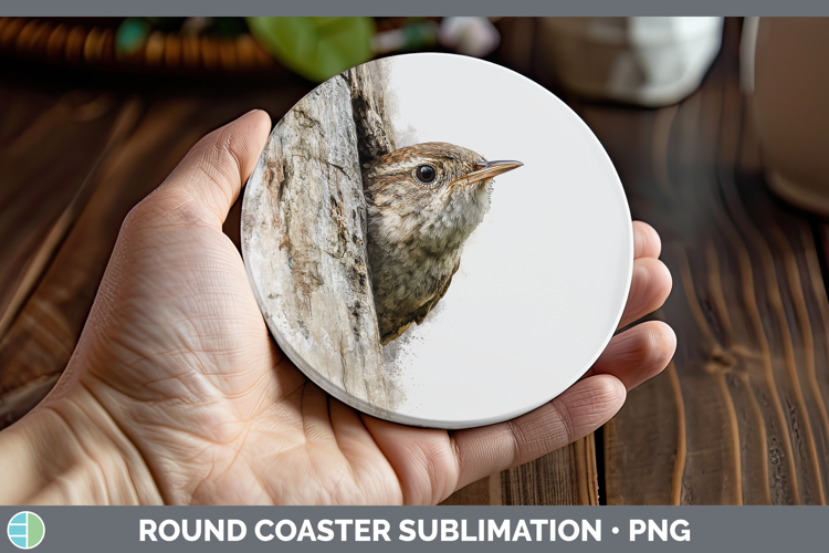 Wren Birds Tree Peek Round Coaster Sublimation Design