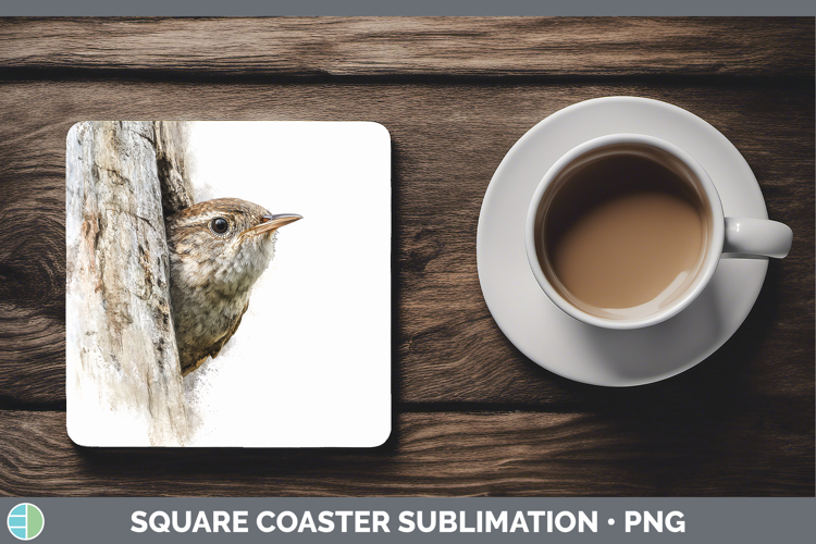Wren Birds Tree Peek Square Coaster Sublimation Design