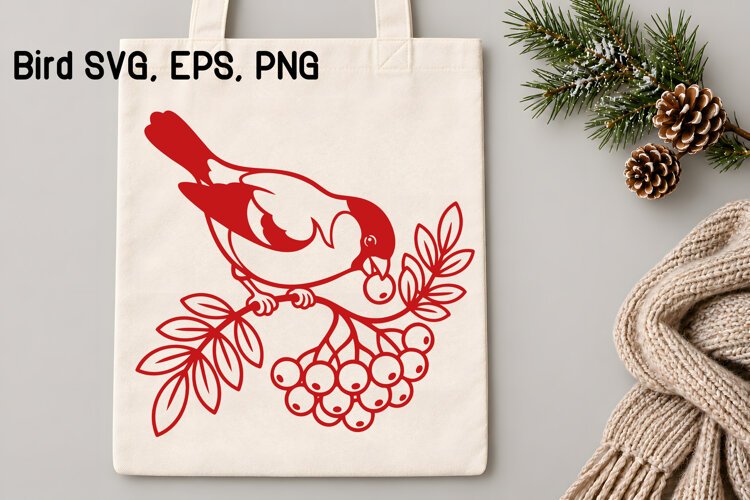 Winter Bird Rowan Berry SVG example image 1