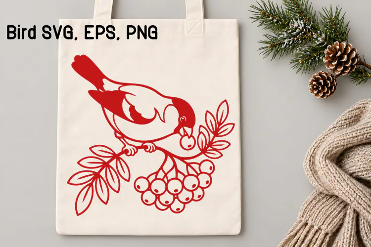 Winter Bird Rowan Berry SVG