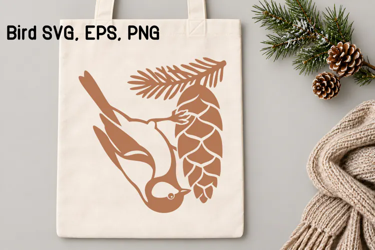 Winter Bird Pine Cone SVG