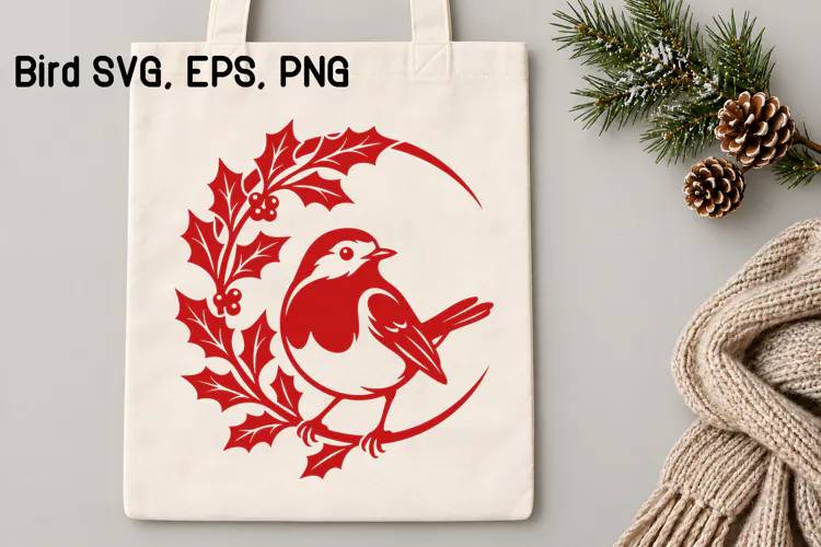Christmas Robin Holly SVG