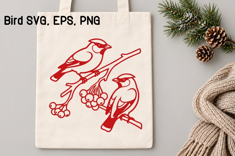 Winter Birds Rowan Berry SVG example image 1