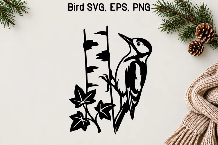Woodpecker Birch Tree SVG