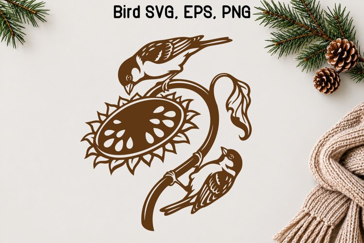 Sunflower Birds Botanical SVG example image 1