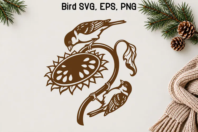 Sunflower Birds Botanical SVG