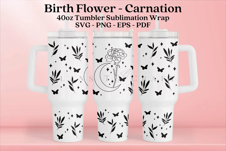 Carnation Birth Flower 40oz Tumbler Sublimation Wrap
