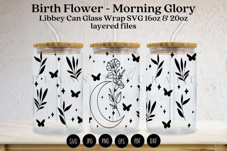 birth flower libbey beer can glass full wrap svg presized template for 16oz and 20oz glass for Cricut Silhouette and sublimation