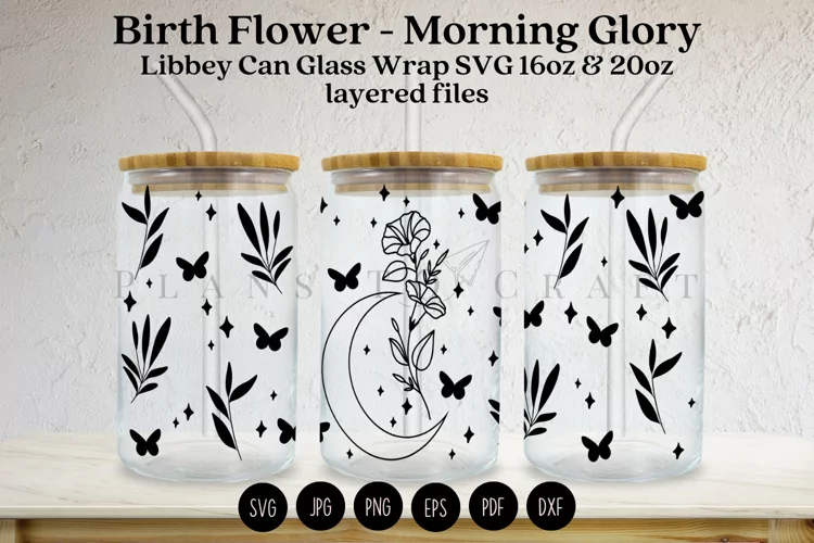 Morning Glory Birth Flower Libbey Glass Can Wrap SVG